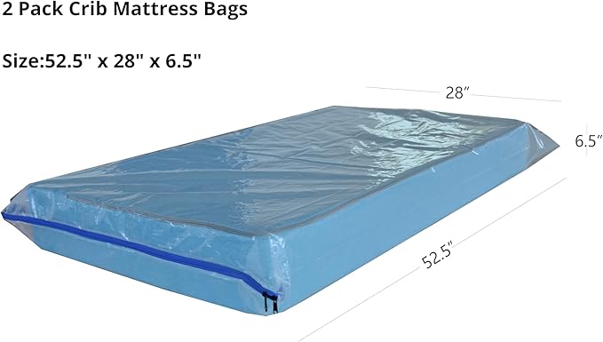 2 Pack Crib Mattress Storage Bags with Zipper -5 Mil Plastic Waterproof Crib Mattress Bags for Moving and Storage