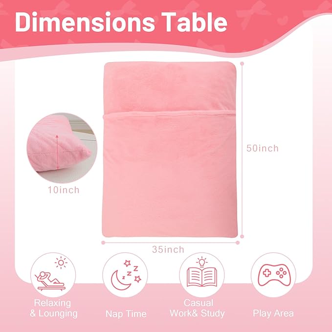 COMAX 3-in-1 Bean Bag Chair for Kids, Toddler Beanbag Bed, Convertible Child Floor Lounger, Floor Mattress with Filler for Girl Boy Sleeping Reading, Pink