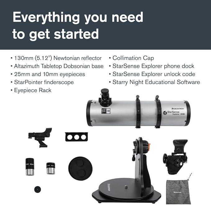 Celestron StarSense Explorer 130AZ App-Enabled Telescope – 130mm Tabletop Dobsonian with Smartphone Dock & StarSense App – iPhone & Android Compatible – Easy-to-Use for Beginners