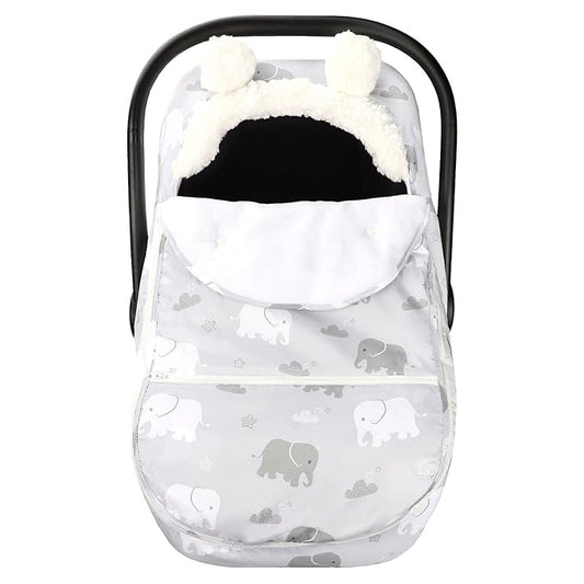 Carseat Cover Boys, Winter Cozy & Warm Cover, Elephant Baby Car Seat Cover, Infant Car Seat Canopy, Ultra-Soft Breathable Protect Baby from Cold Wind, Zipped Removable Design