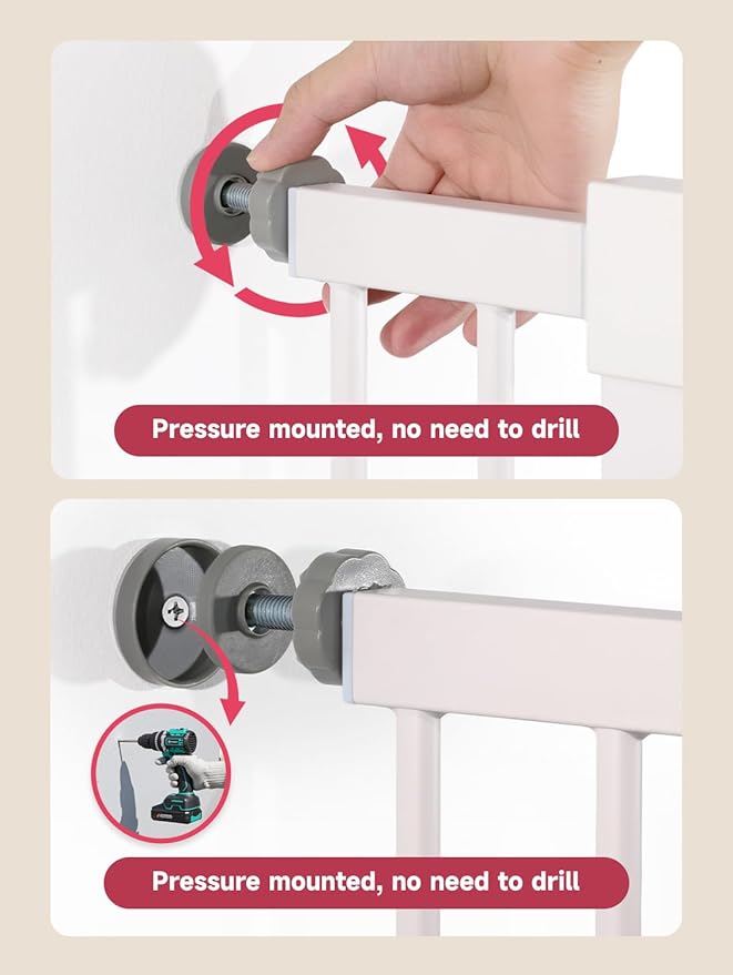 29.5-40.5" Baby Gate for Stairs, Dog Gate for Doorways, Walk Thru Auto Close Metal Baby Safety Gate for The House, Stairs and Doorways, Child Gate Pressure Mounted, Pet Gate for Dog Indoor - White