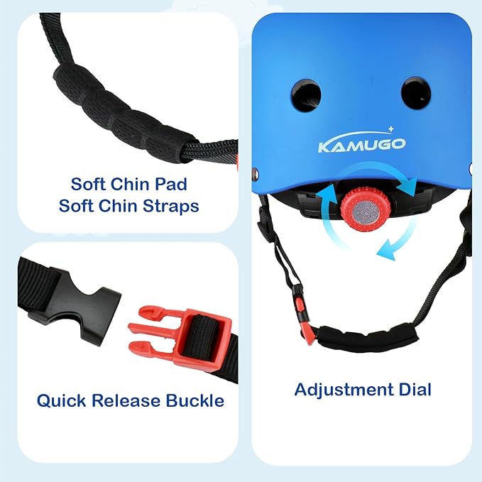 KAMUGO Kids Bike Helmet, Toddler Helmet for Ages 2-8 Boys Girls with Sports Protective Gear Set Knee Elbow Wrist Pads for Skateboard Cycling Scooter Rollerblading