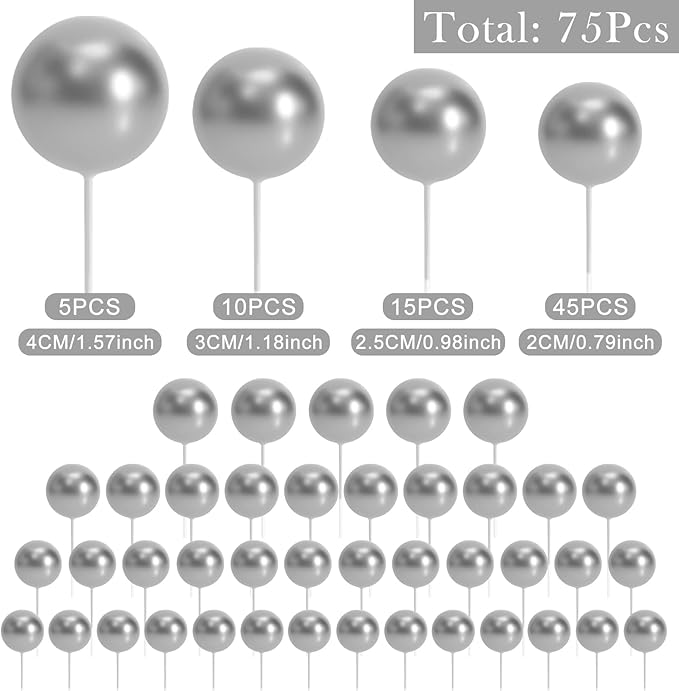 75 Pieces Silver Cake Balls Topper Decorations Foam Cupcake Topper Mini Balloon Cake Topper Picks for Cake Deco Birthday Party Wedding