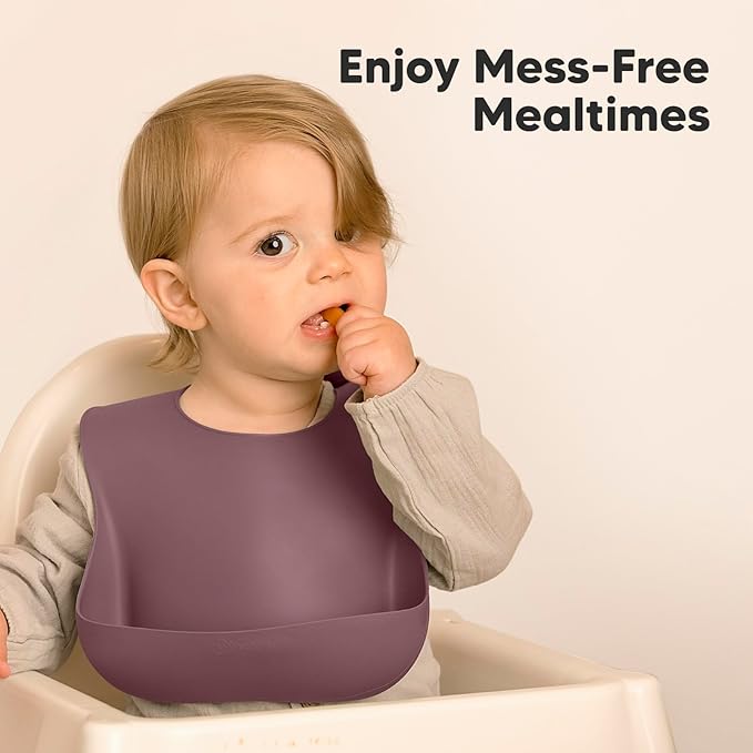 KeaBabies 2-Pack Silicone Baby Bibs for Eating - Sturdy Food-Grade Silicone Bibs for Babies Girl, Boy, Large Food Catcher, Clean & Put On Easily, Waterproof Toddler Feeding Essentials (Rocky)