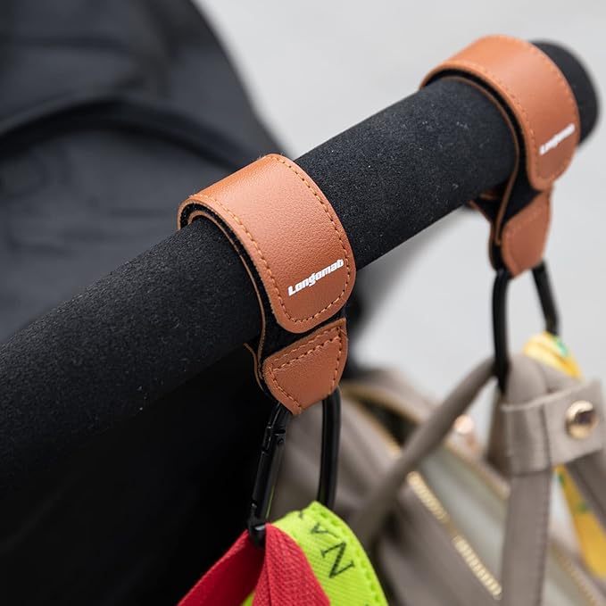 （4-Pack） Baby Stroller Hooks Clip or Hanging Diaper Bag Universal Hooks Accessories for Stroller and Car or Shopping Cart (Black and Brown)