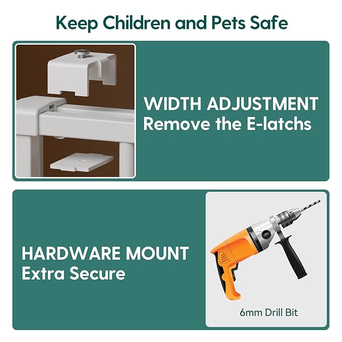 Babelio 26-43" No Bottom Bar Baby Gate for Babies, Elders and Pets, 2-in-1 Hardware Mount Dog Gate for The House, Stairs and Doorways, with Large Walk Thru Door, Black