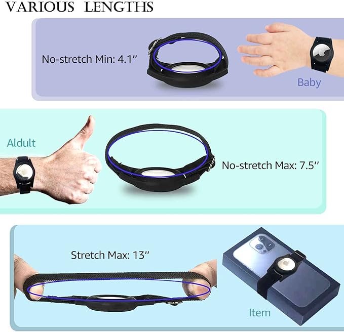 Airtag Bracelet for Kids, AirTag Holder with Adjustable Stretchy Nylon Watch Band, Anti-Lost Apple Air Tag Case Loop for Child, Toddler, Adults, Wallet, AirTag Wristband Kids (Black Pink)