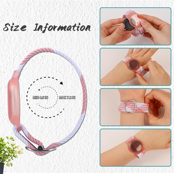 2 Pack Kids Bracelet Compatible with AirTag, GPS Kid Tracker Holder Braided Wristband for Apple Air Tag, 2022 Upgraded Nylon Adjustable Anti Lost Watch Band Fits Airtag for Kids Children Elders