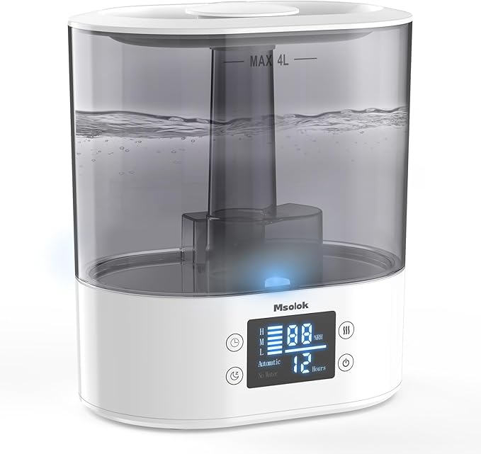 Humidifiers for Bedroom and Home & Baby - 4L Cool Mist Air Humidifiers for Plants, 26db Quiet Top Fill Air Humidifier Lasts Up to 40 Hours, Auto Shut-Off, Super Easy to Fill and Clean