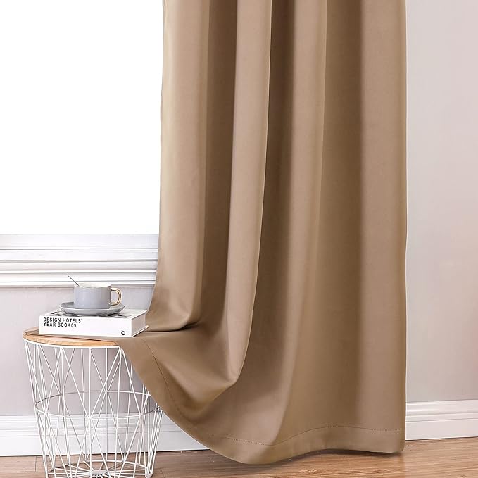 ChrisDowa 100% Blackout Curtains 80 inch Long for Bedroom with Black Liner, 2 Thick Layers Total Blackout Thermal Insulated Grommet Window Curtains 2 Panels Set (Cappuccino, 52 x 80 Inch)