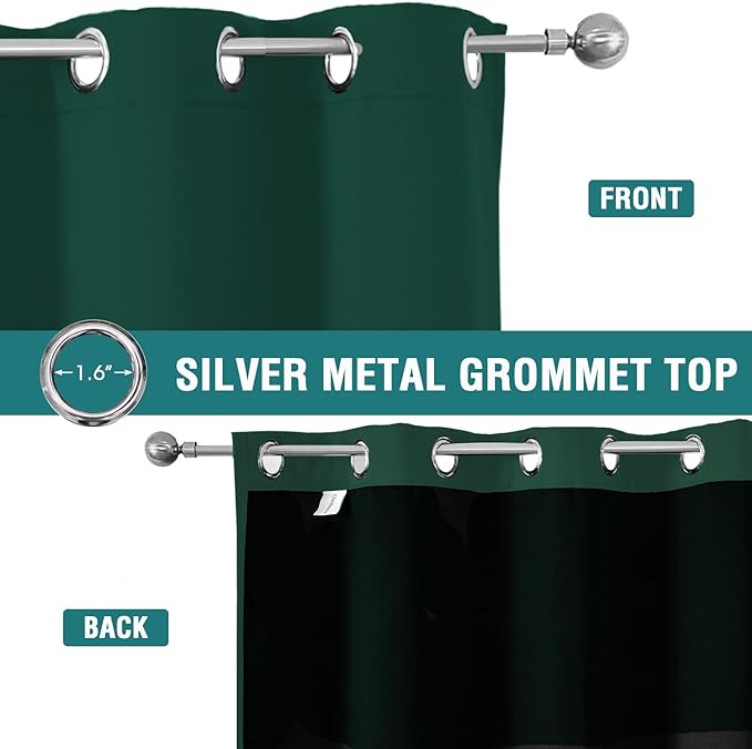 ChrisDowa 100% Blackout Curtains for Bedroom with Black Liner, 2 Thick Layers Total Blackout Thermal Insulated Grommet Long Window Curtains 2 Panels Set (Forest Green, 52 x 95 Inch)