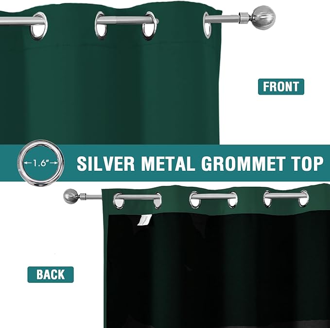 ChrisDowa 100% Blackout Curtains for Bedroom with Black Liner, 2 Thick Layers Total Blackout Thermal Insulated Grommet Window Curtains 2 Panels Set (Forest Green, 52 x 84 Inch)