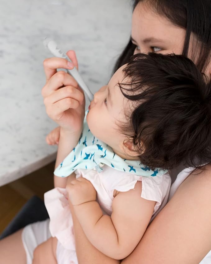 BEABA Baby's First Foods Spoon Set, Original Silicone Baby Spoons, 4 Pack, BPA Lead & Phthalate Free, Gray