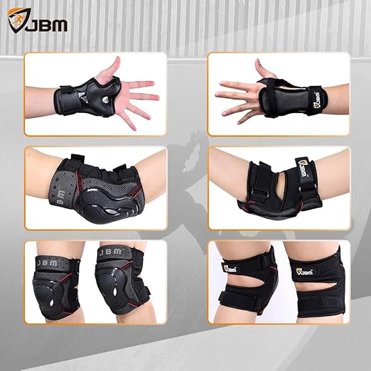 JBM Teenager Adult Bike Knee Pads and Elbow Pads with Wrist Guards Protective Gear Set for Biking, Riding, Cycling and Multi Sports Safety Scooter, Skateboard, Bicycle
