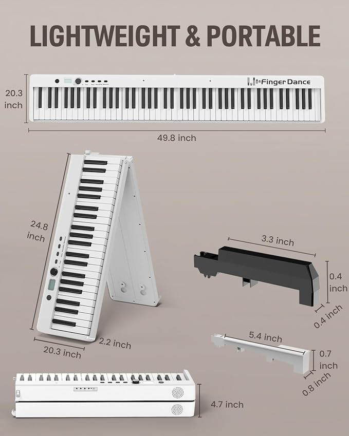 Finger Dance Folding Piano Keyboard 88 Keys, Portable Electric Keyboard with Bluetooth MIDI, Full Size Digital Piano, Wood Grain, Semi-Weighted, Touch Sensitive, with Storage Bag for Beginner