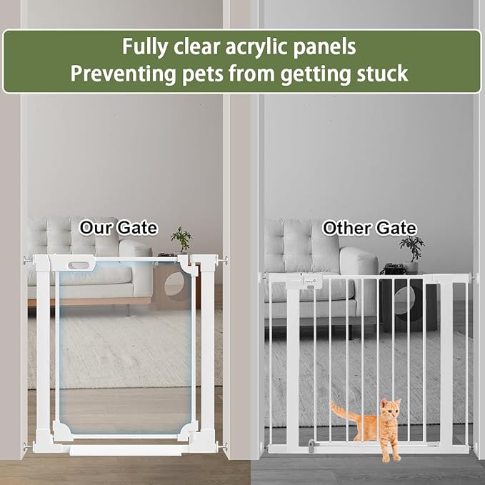 Clear Baby Safety Gate for Stairs,29"-48" Wide, 30" Tall Pressure Mounted Acrylic Pet Gate, Easy Walk Through Auto Close Child Gate for Doorways and House,29.52-47.24"