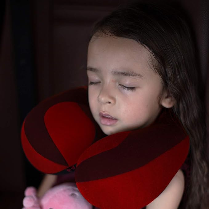 INFANZIA Kids Chin Supporting Travel Neck Pillow, Helps Support Head and Neck, Comfortably Designed for Head, Neck, and Chin Support - Gifts for Toddler/Child/Kids, Red