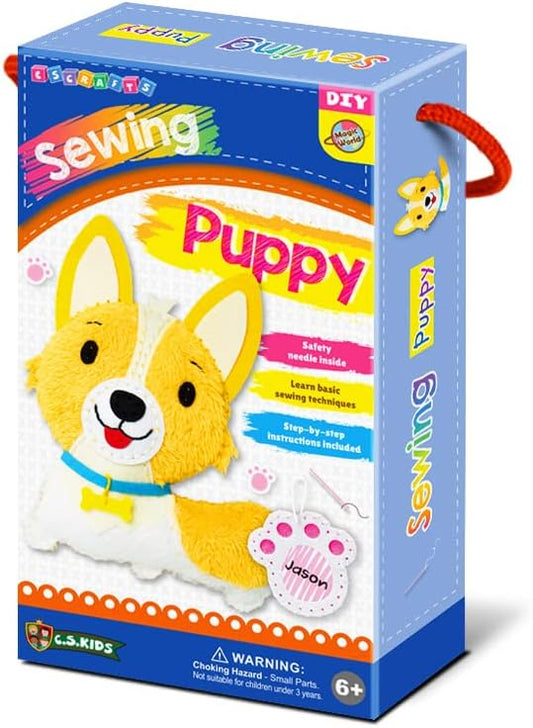 C.S. Kids Magic World DIY Personalised Sewing Kit - Puppy |Frist Sewing Arts & Crafts Gifts | Educational Sewing Kit for Kids | Sew Your Own (Safety Needle & Instruction Included)