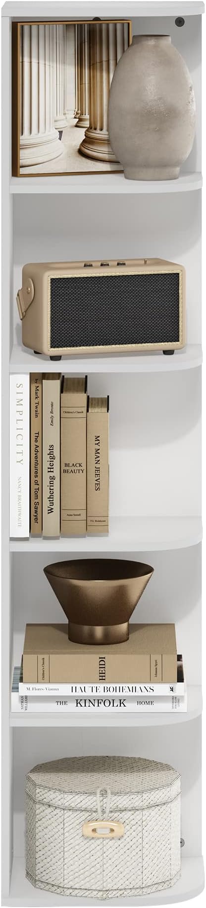 Furinno Pasir 5-Tier Corner Open Shelf Bookcase, White