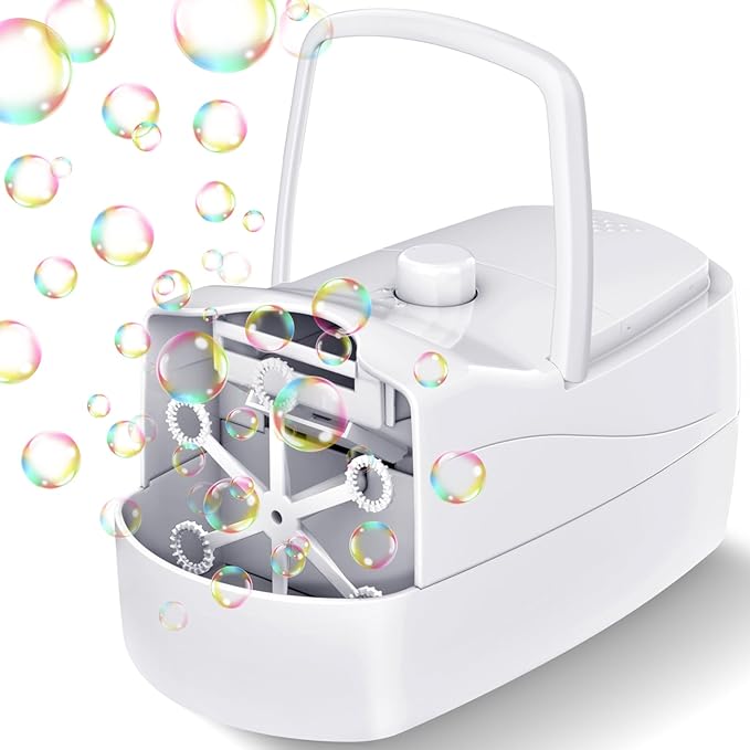Bubble Machine, Automatic Bubble Blower for Kids, 18000+ Bubbles Per Minute with 2 Speed Settings, Battery/USB Powered Bubble Maker for Toddlers, Outdoor Birthday Parties, Weddings (White)