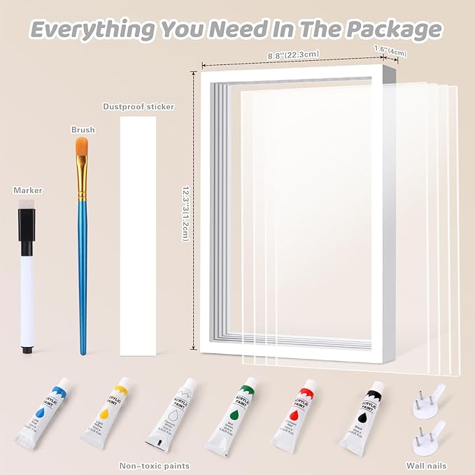 Family Handprint Kit, Hand Prints Keepsake Frame, DIY Craft Gift for New Parents & Mom & Baby, Grandparents, Mother's Day, Father's Day, Adoption Day, Anniversary, 6 Non -Toxic Paints (White)