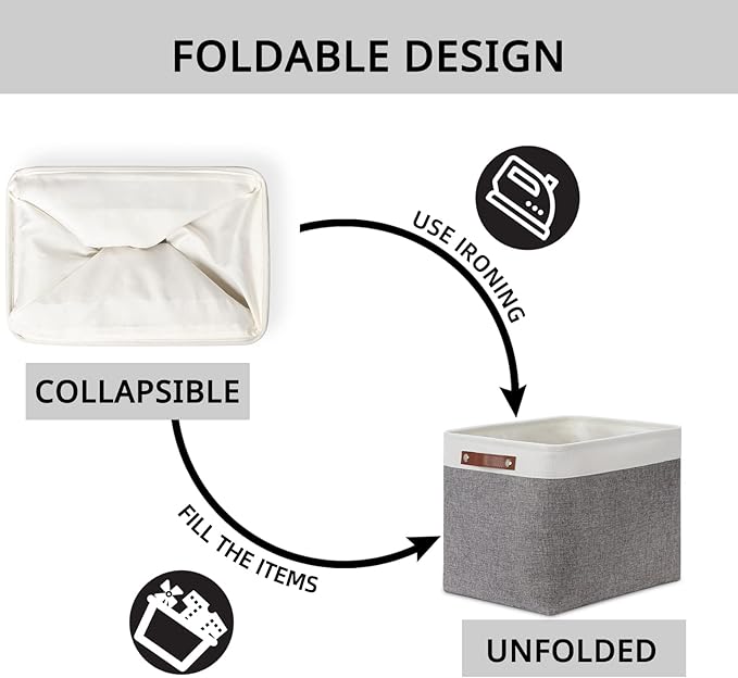 DULLEMELO Storage Baskets Large 16"x12"x12" Rectangular Storage Bins Baskets for Organizing [2 Pack] Fabric Collapsible Storage Organizer for Home,Office,Closet,Clothes,Toys (White&Grey)