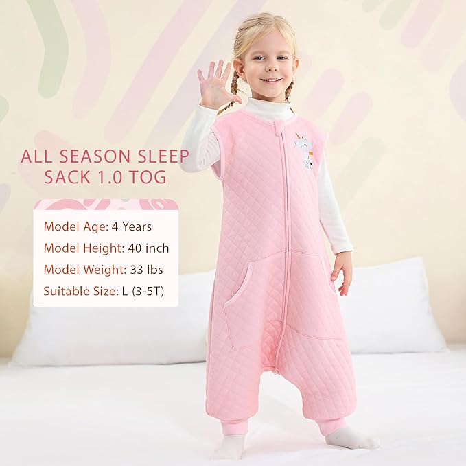 Baby Toddler Sleep Sack with Feet 2.5 TOG Winter, Wearable Blanket with Legs, Toddler Sleeping Sack Long Sleeve (Pink, 2T-3T)