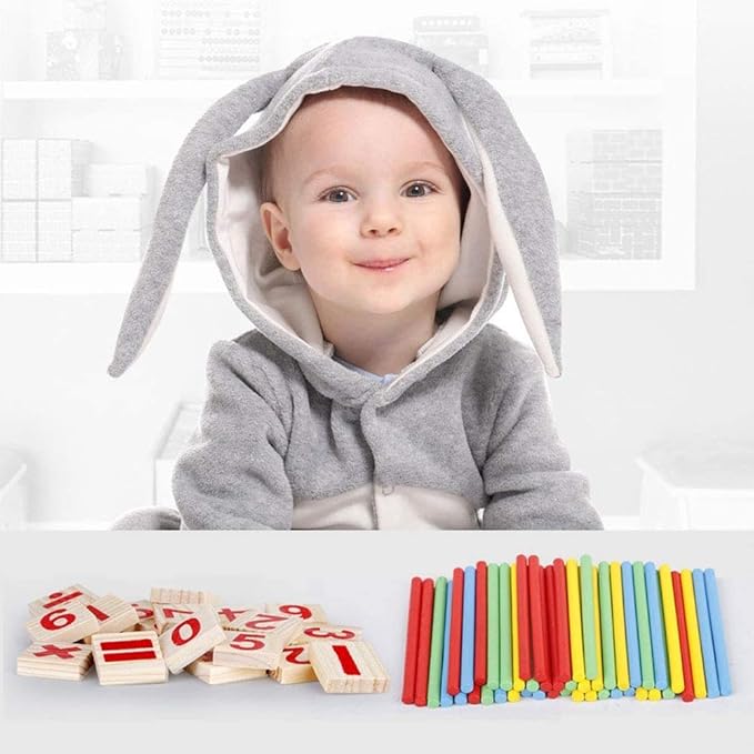 Umbresen Montessori Toys Math Educational Toy - Wooden Intelligence Sticks Number Cards and Counting Rods with Box