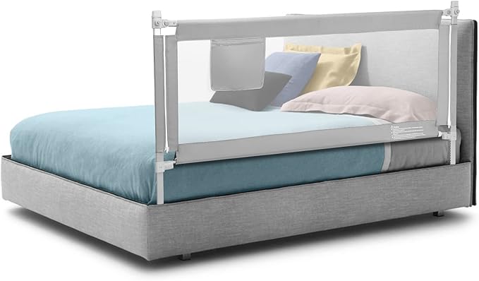 BABY JOY Bed Rail for Toddlers, 69’’ Extra Long, Height Adjustable & Foldable Baby Bed Rail Guard w/Storage Pocket & Double Safety Child Lock for Kids Twin Double Full Size Queen King Mattress (Gray)