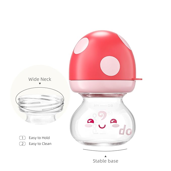 YOHKOH Newborn Glass Baby Bottles with Slow Flow Nipple for 0+ Months, Wide Neck Feeding Bottle, 2.7oz/80ml (Red, 2.7oz (Pack of 2))