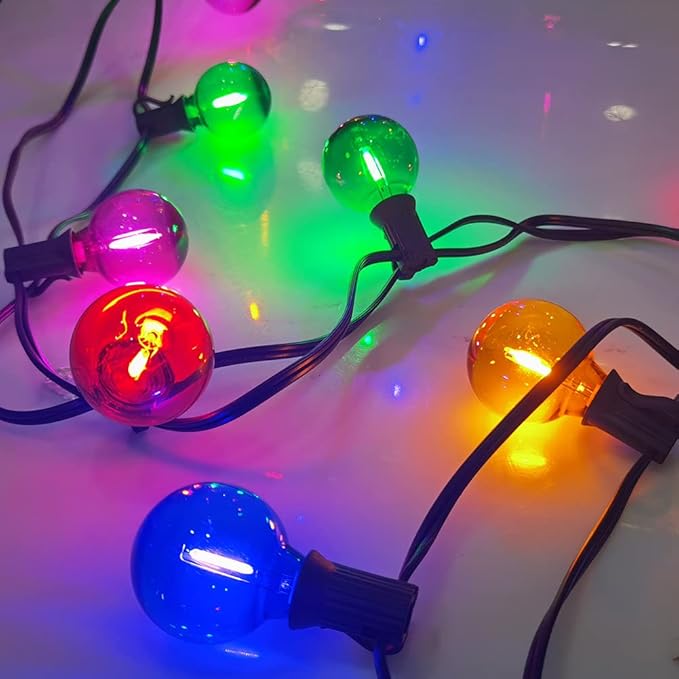 G40 LED Outdoor String Lights，25Ft Globe Multicolor Christmas Decorations String Lights with 27 Shatterproof LED Bulbs, Hanging Outdoor Patio Lights for Outside Backyard Porch Balcony Party- Black