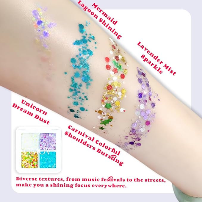 Face Painting Kit for Kids & Adults, Non-Toxic Water Based Face Paint Palette with12 Rainbow Split Cakes +4 Sequins Gels, Includes Brush, Stencils, Gem Sponge & Glow Stickers Halloween Body Paint