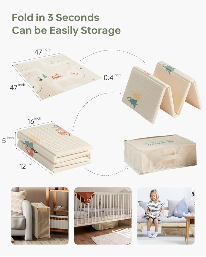 Baby Play Mat 47x47 Foldable Baby Play Mat for Playpen 50x50 Playpen Mat Reversible Foam Play Mat for Baby to Play on Floor 0.4" Crawling Baby Girl Play Mat for 50x50 Playpen(47 * 47 * 0.4)