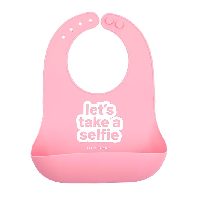 Bella Tunno Baby Bib for Eating, Waterproof Silicone Bib with Large Food Catcher, Adjustable Fit for Babies 4-12 months & Toddlers 1-3 Years, Boys & Girls, Lets Take a Selfie