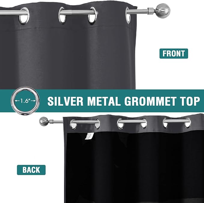 ChrisDowa 100% Blackout Curtains 72 inch Long for Bedroom with Black Liner, 2 Thick Layers Total Blackout Thermal Insulated Grommet Window Curtains 2 Panels Set (Dark Grey, 42 x 72 Inch)