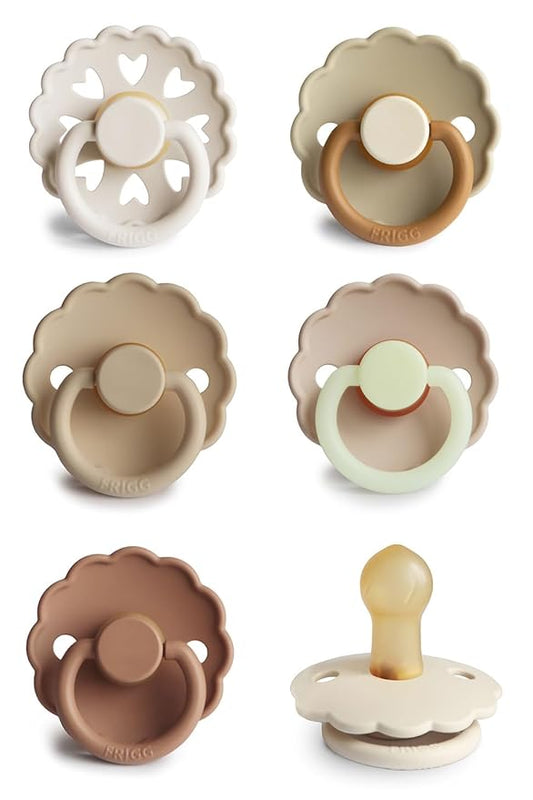 FRIGG Natural Rubber Baby Pacifier 6-Pack Cinnamon Charm | Made in Denmark | BPA-Free (0-6 Months)