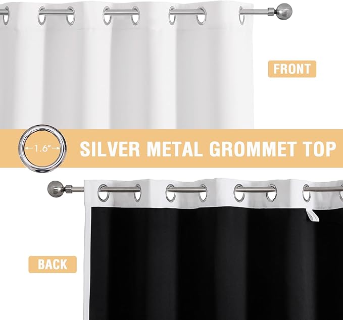 ChrisDowa White 100% Blackout Curtains for Bedroom with Black Liner, 2 Thick Layers Total Blackout Thermal Insulated Grommet Window Curtains 2 Panels Set (Pure White, 52 x 54 Inch)