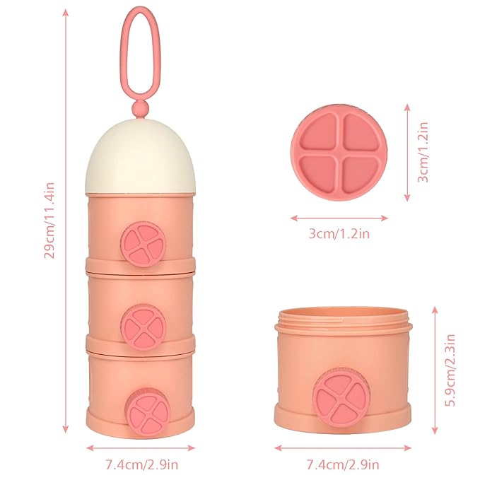 Accmor Formula Dispenser On The Go, 3 Layers Stackable Formula Container to Go, Non-Spill Portable Milk Powder Baby & Kids Snack Container, Pink
