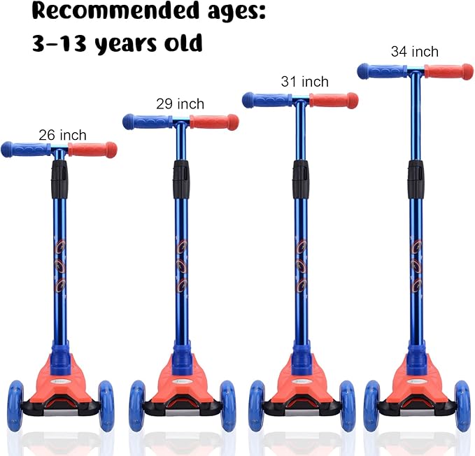 3 Wheel Scooter for Kids Ages 6-12,Kids Scooter with Light Up Wheels, Sturdy Deck Design, and 4 Height Adjustable Suitable for Kid Ages 3-12
