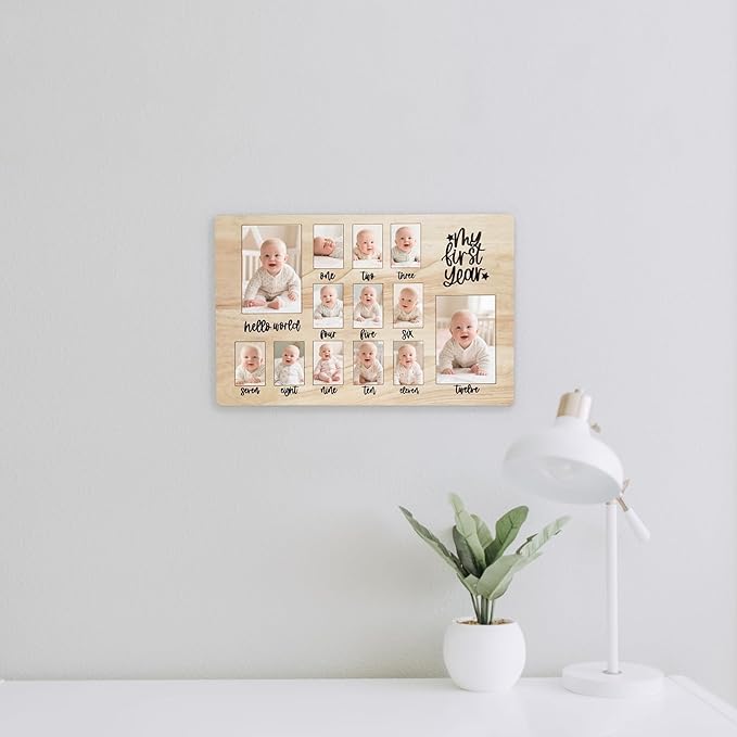 CHONIC My First Year Photo Board, 1st Birthday Gifts for Boy or Girls, 12 Month Pictures Frame for Baby First Year, One Year Birthday Decorations Milestone Sign, Wooden Baby Keepsake Gifts