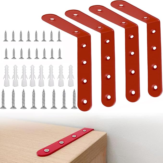 Anti Tip Furniture Anchors for Baby Pet Proofing,Furniture Wall Anchor Furniture Dresser Bookshelf Falling Prevention Device for Children (Red)
