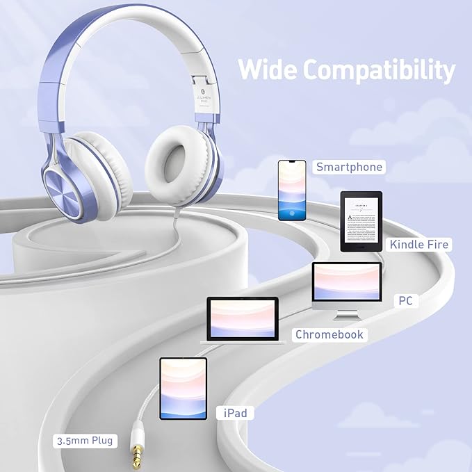 AILIHEN Kids Headphones for School Boys, Headphones with Microphone for Chromebook Laptop Computer Smartphone, 3.5mm Foldable Lightweight Headset for Teen Teenager (Violet)