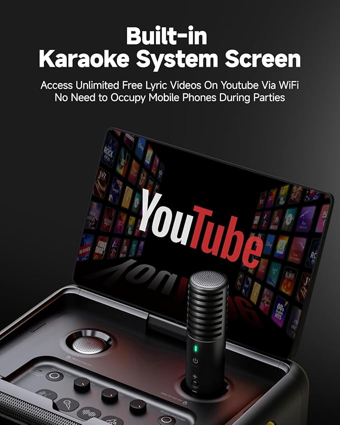 Karaoke Machine with Microphone Stand, Portable Bluetooth Speaker for Party, Backyard, Karaoke System with 2 Wireless Microphone for Adults Kids, for Women, Men, Singing Lovers