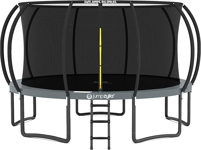 JUMPZYLLA Trampoline Outdoor 8FT 10FT 12FT 14FT 15FT 16FT with Enclosure and Ladder, ASTM Approved Recreational Trampoline for Kids and Adults, Anti-Rust Coated Frame