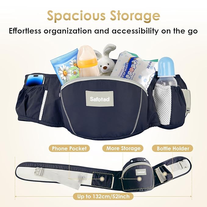 Baby Carrier Newborn to Toddler, Lightweight Ergonomic Baby Hip Seat Carrier Up to 33lbs, Adjustable Extended Waistband Infant Carrier with Breathable Sunshield, Navy Blue