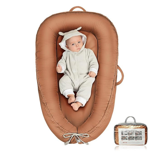 Baby Lounger - Infant Lounger for Newborn 0-24 Months, Pure Cotton Breathable Baby Nest Lounger Cover, Newborn Essentials for Baby Boys & Girls, Co Sleeper Portable Baby Bed for Home and Travel