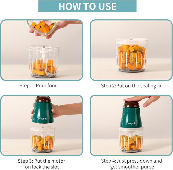 Baby Food Maker, 600ML Baby Food Blender with 10 Blades, Baby Food Processor for Baby Food, Fruit, Vegatable, Meat, with Two 200ml Glass Bowls, Storage Bag, Cleaning Brush, Scraper