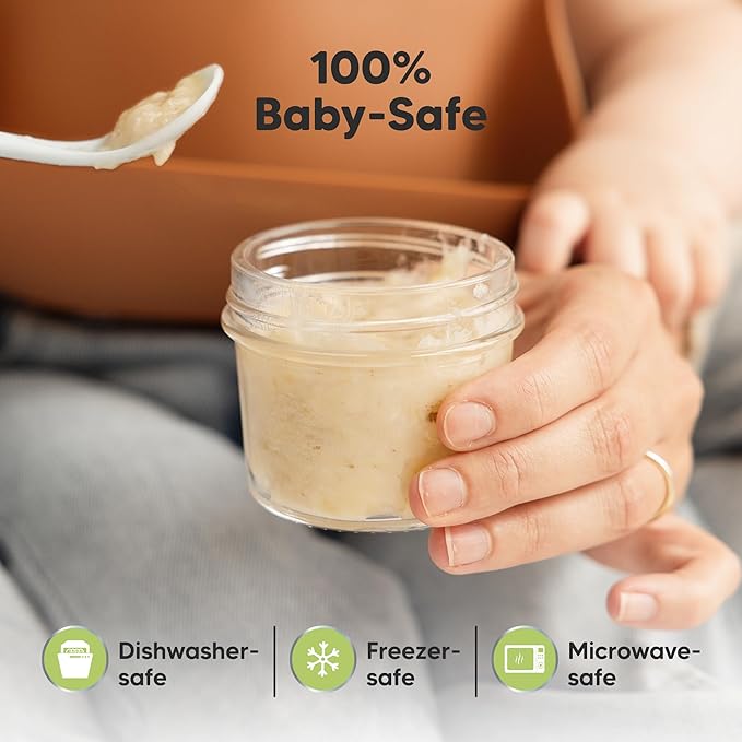 KeaBabies 12pk 4oz Glass Baby Food Containers with Lids - Leak-Proof, Microwavable Small Glass Jars, Baby Purees & Toddler Snack Storage Containers, BPA-Free, Dishwasher & Freezer Safe (Slate)