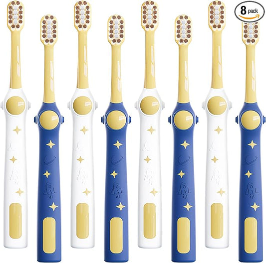 EASICUTI Extra Soft Toddler Toothbrushes 8 Pack, Space Style Kids Toothbrushes for Ages 2-12 Years, Baby Toothbrush 12 Months and up, Childrens Toothbrush Help Remove Plaque and Stains-Blue, White