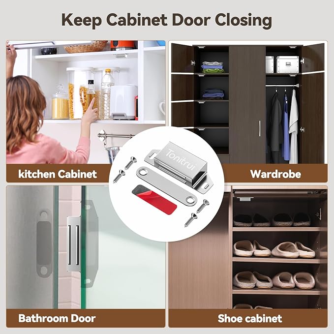 Cabinet Door Magnet, Flat Bottom Cabinet Magnetic Catch with Adhesive, 35lb Magnetic Cabinet Door Drawer Latch (Sliver, 20Pack)